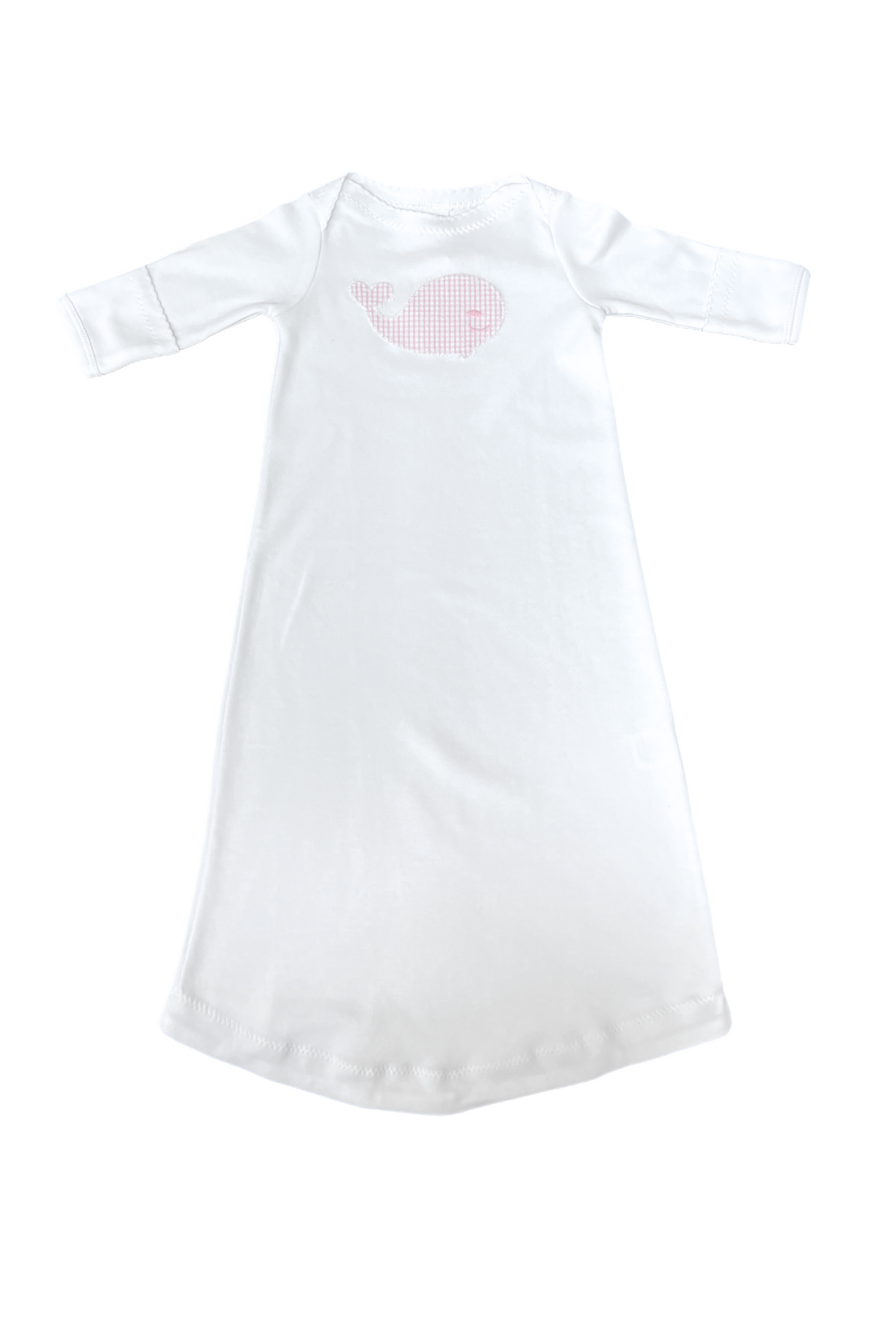 JJ Applique Day Gown Pink Windowpane Whale