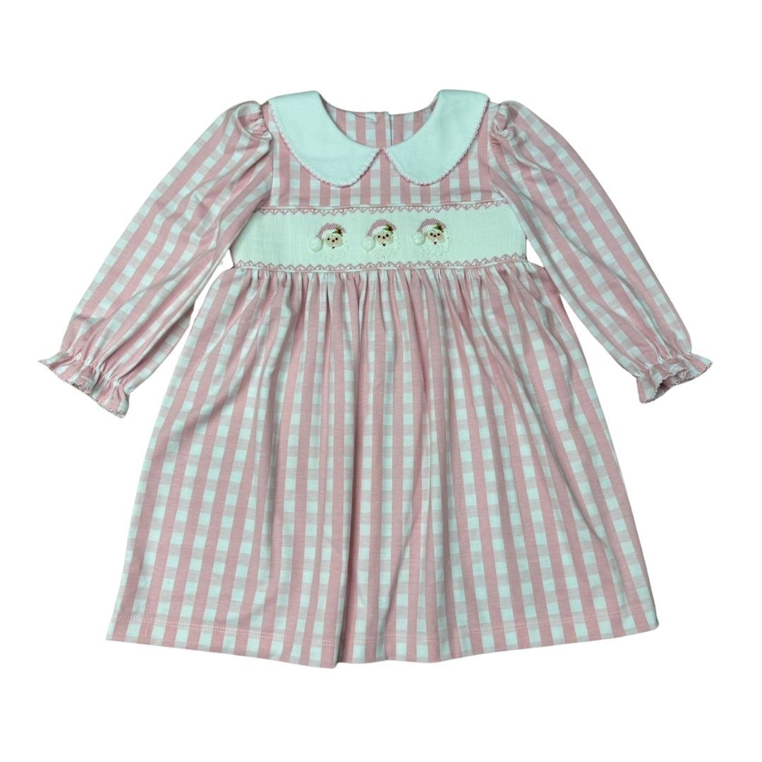 Pink Check Smocked Santa Dress