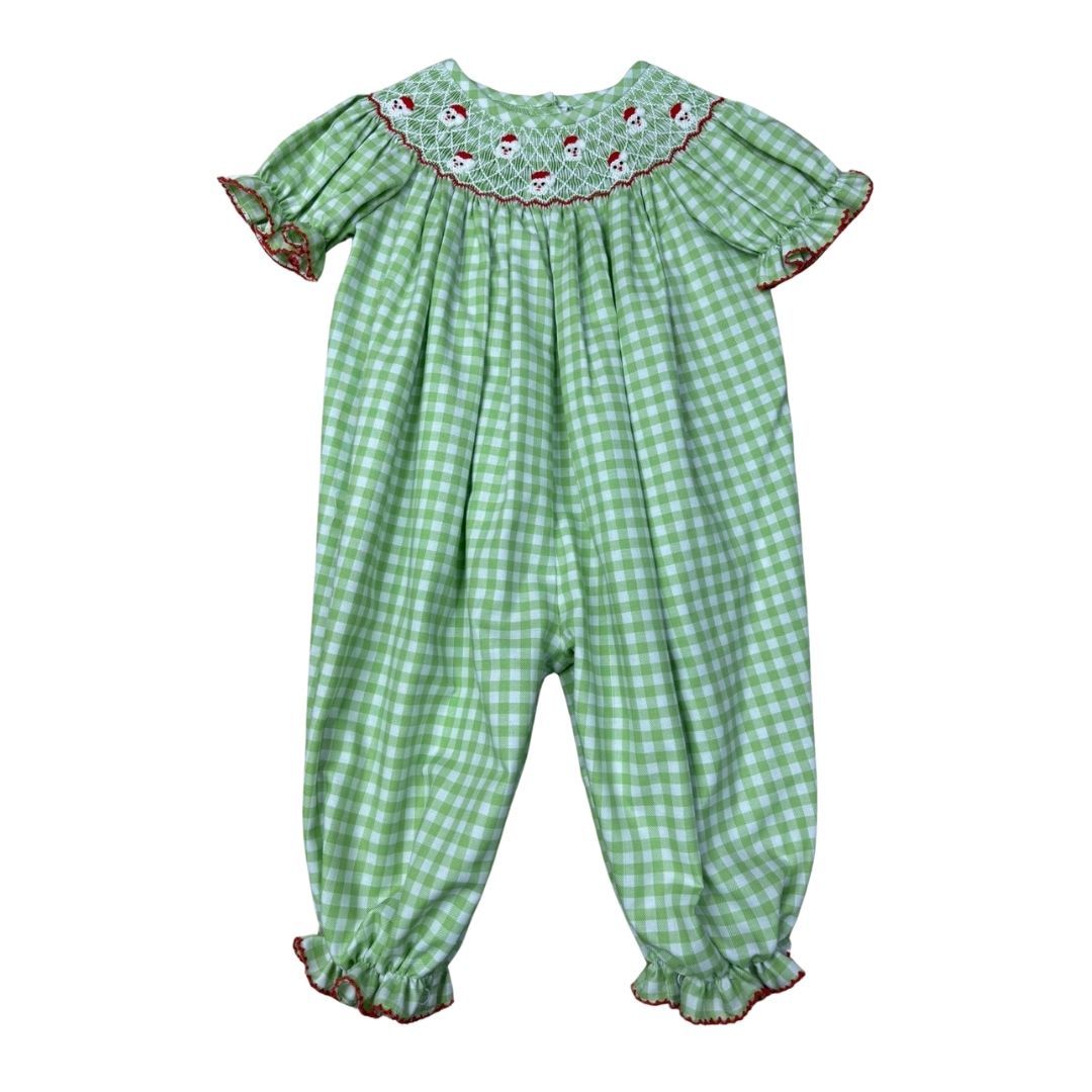 Green Check Smocked Santa Bishop Romper