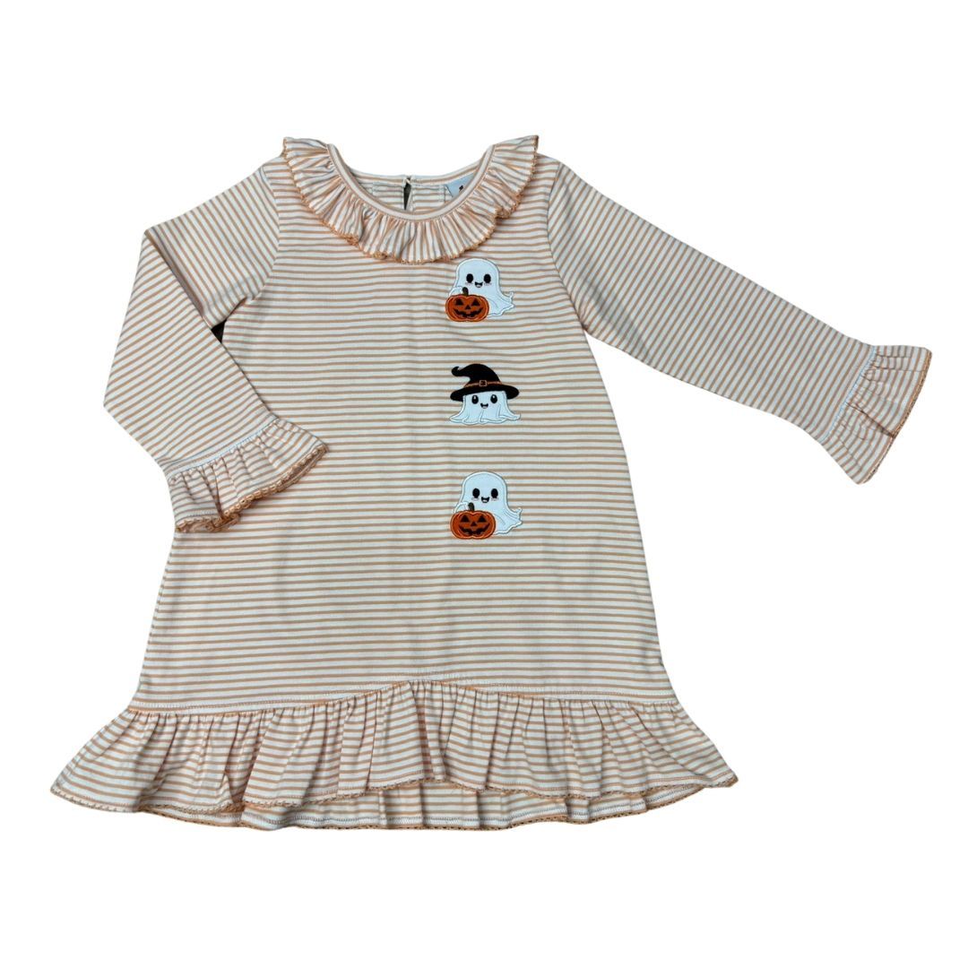 Long Sleeve Ruffle Dress - Orange Stripe Ghost