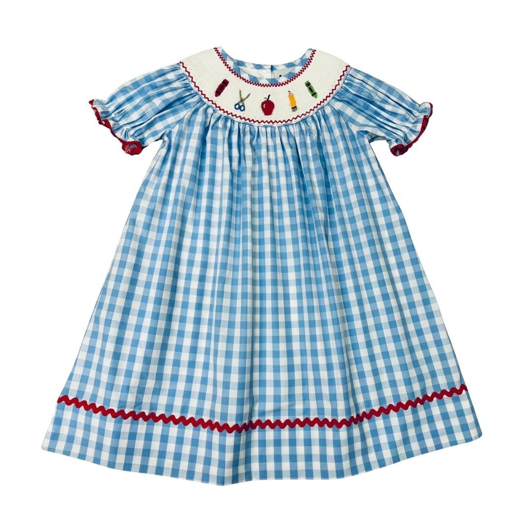 Smocked Bishop Dress - Back To School/ Blue Check