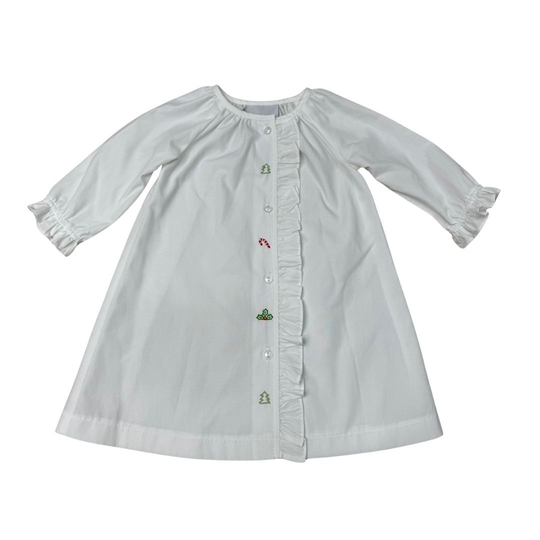 Ruffle Long Sleeve Daygown - Christmas Embroidery