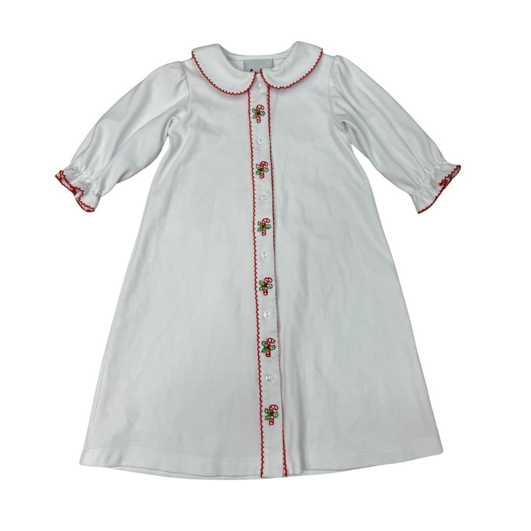 Button Front Long Sleeve Daygown - Candy Canes