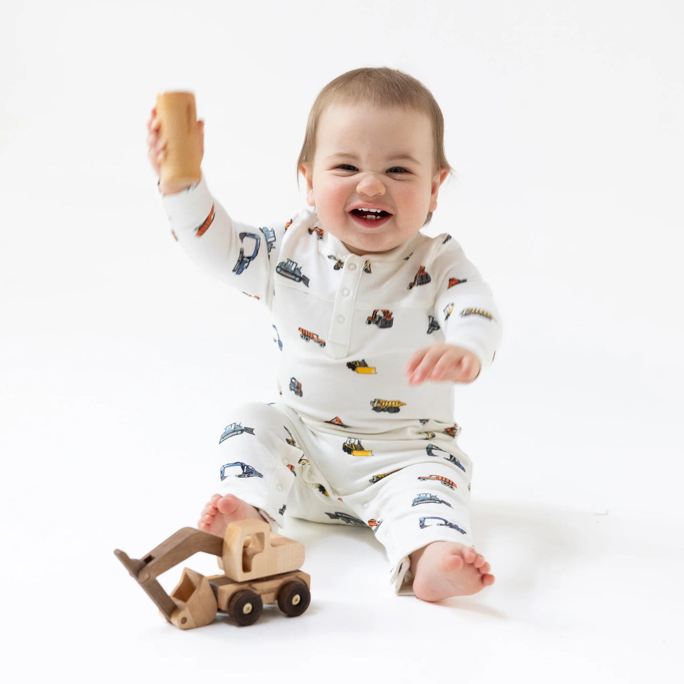 French Terry Uni Romper - Construction Vehicles