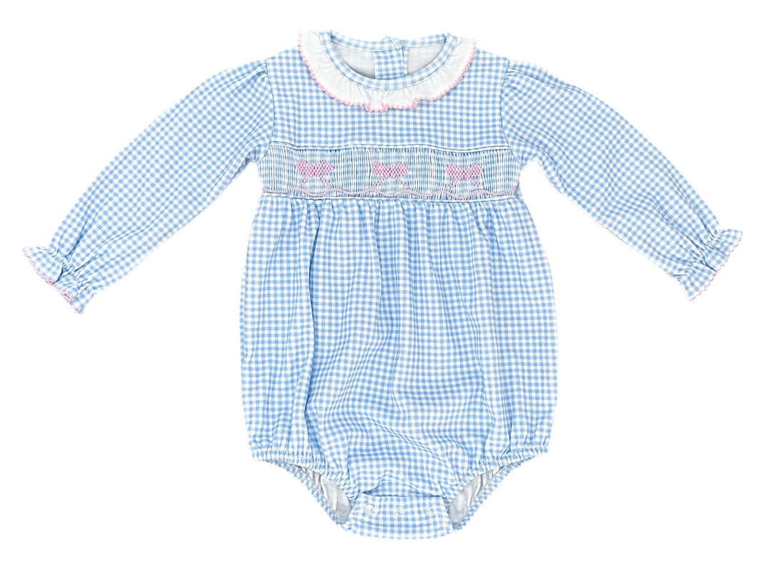 Sara L/S Bubble - Blue Smocked Bow
