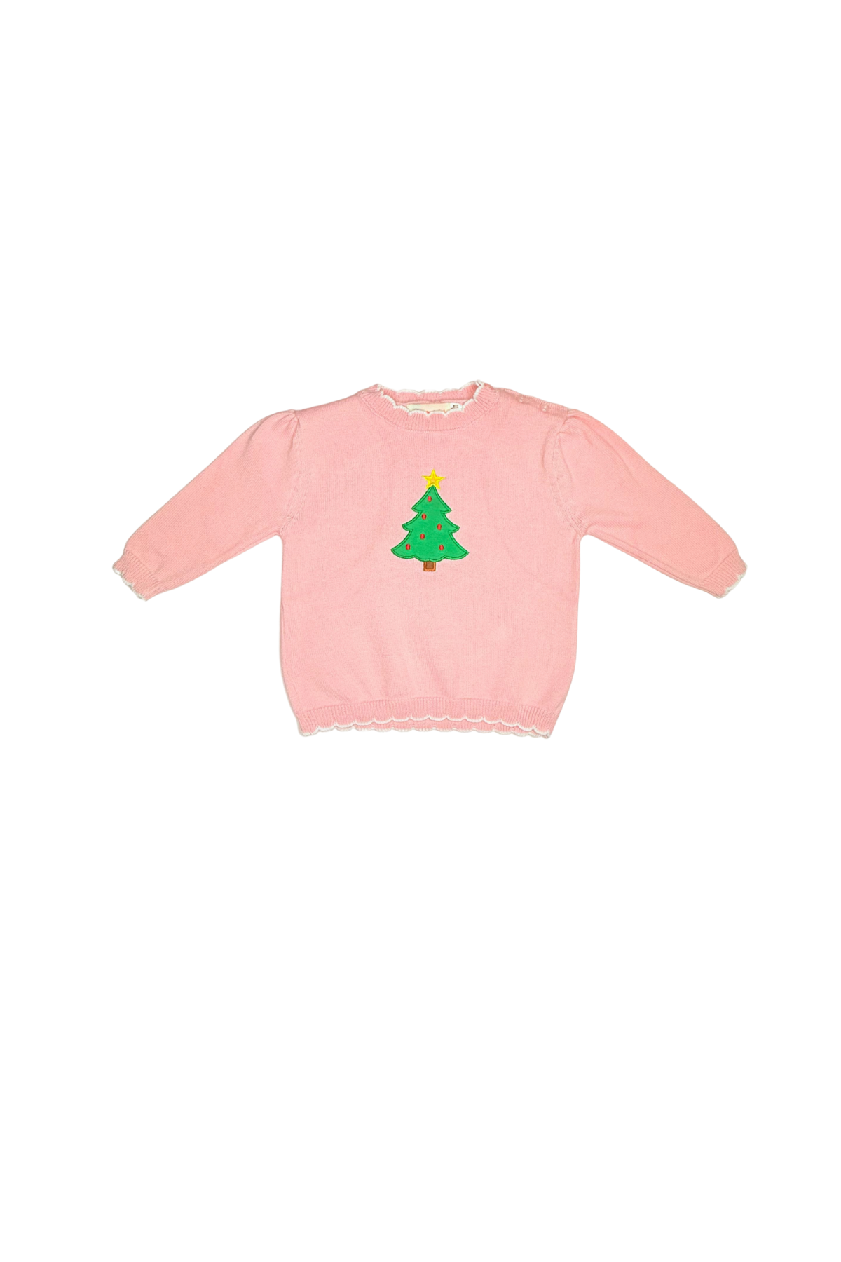 Pink Scalloped Crewneck - Christmas Tree