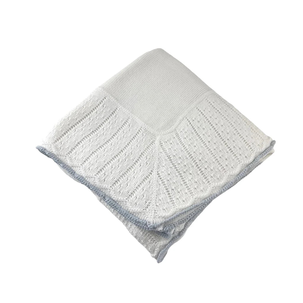 Pointelle Border Cotton Jersey Blanket - WH/BL