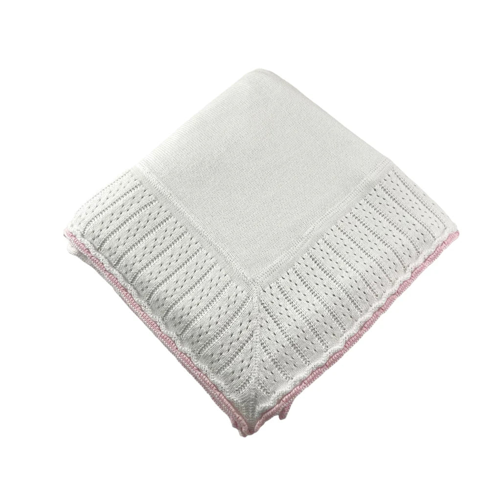 Pointelle Border Cotton Jersey Blanket - WH/PK