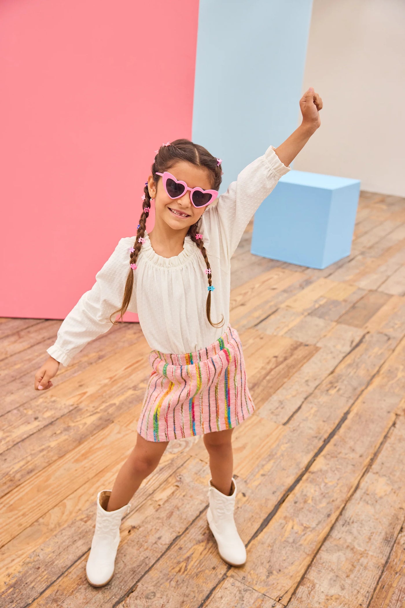 Wool Mini Skirt - Pink Wavy Multi Stripe