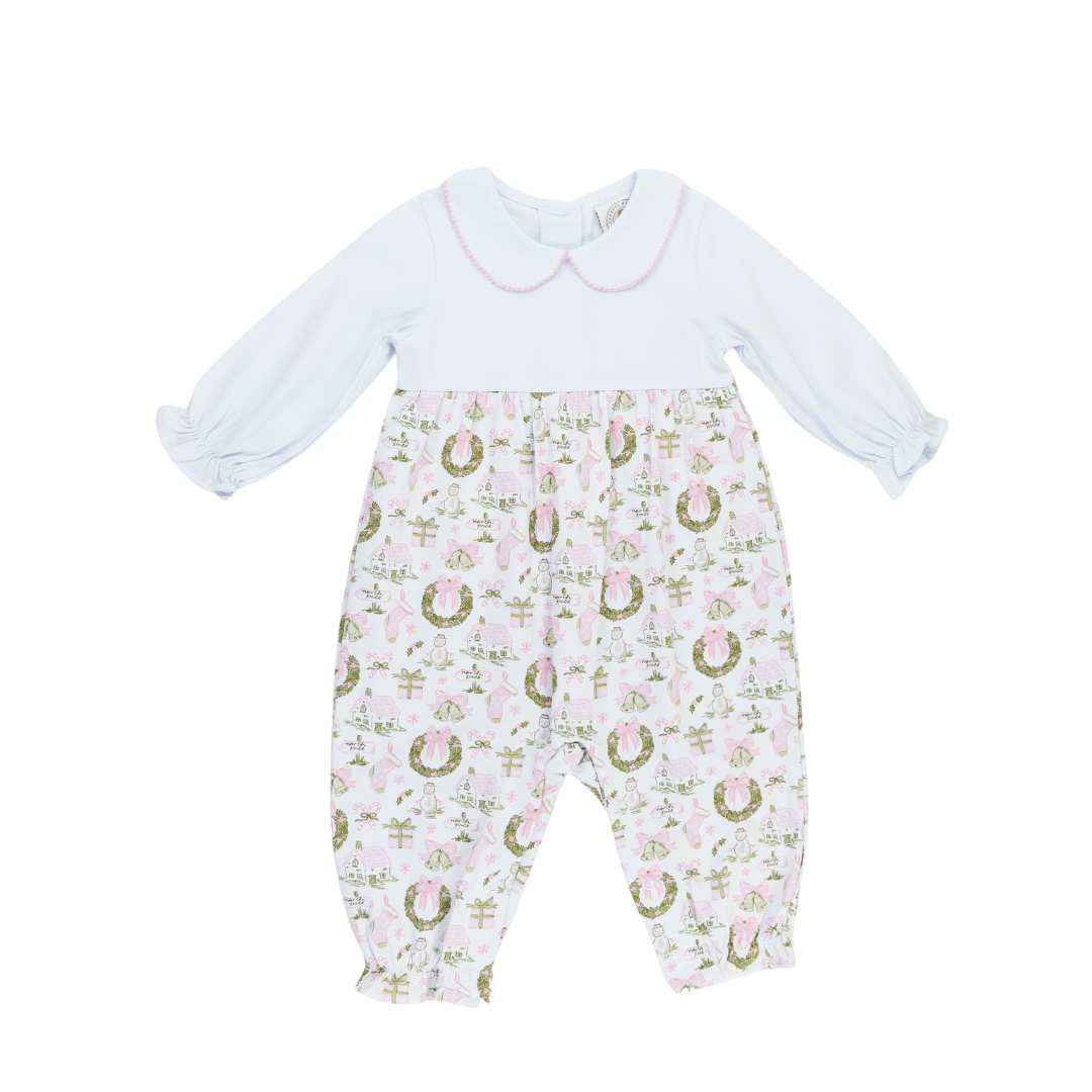 Collins Girl Romper - Christmas Toile Stripe