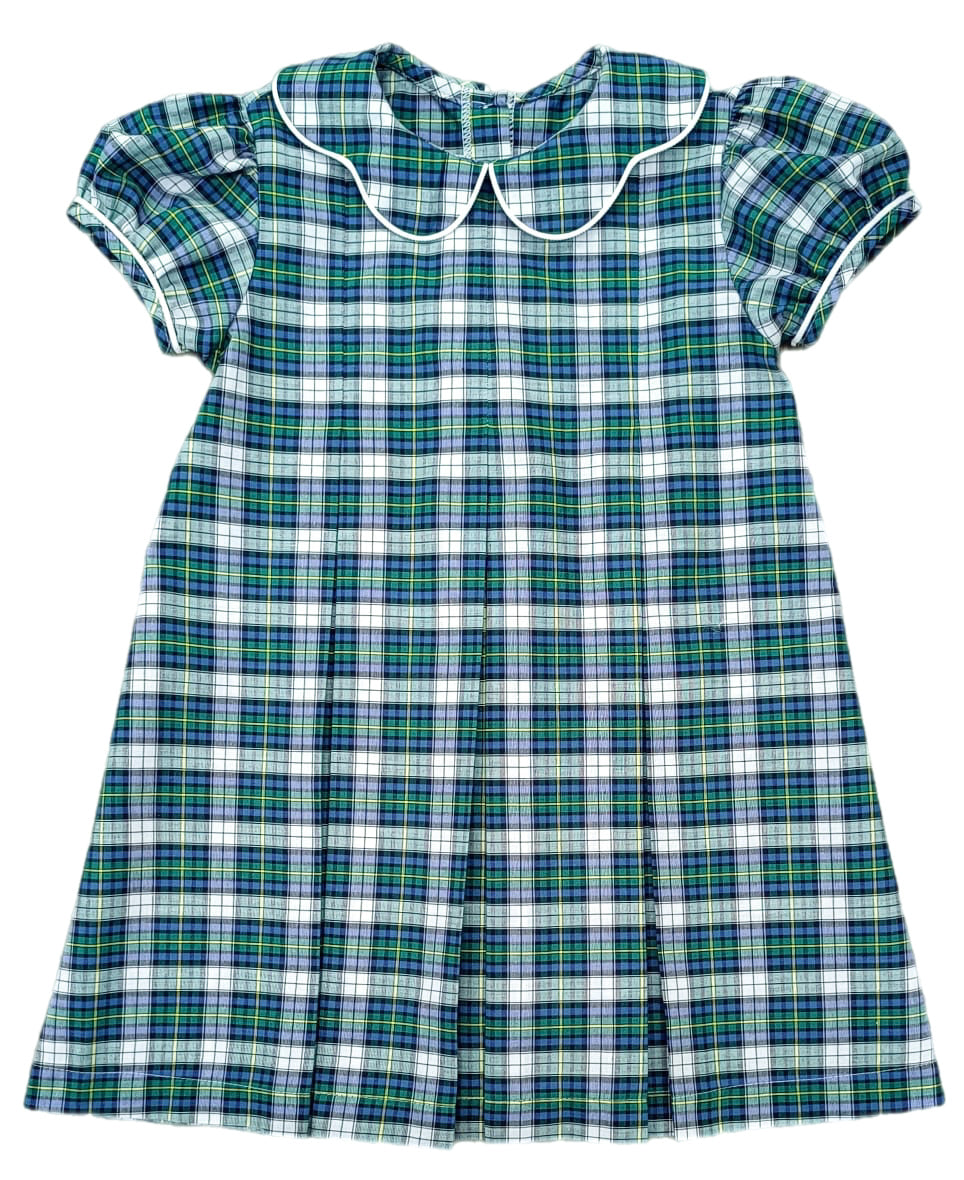 Paige Pleat Dress - Kelly Green Plaid