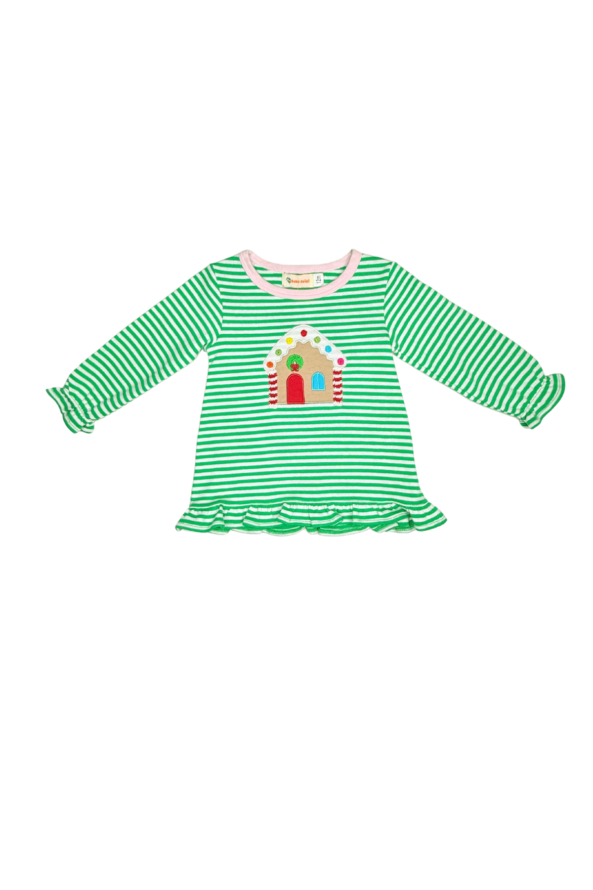Green Stripe Ruffle Swing Top - Gingerbread House