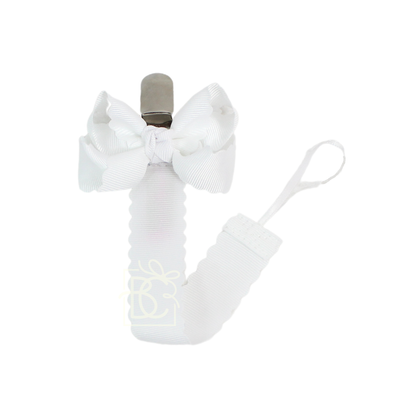 Scalloped Grosgrain Pacifier Clip w/ Detachable Bow: Antique White