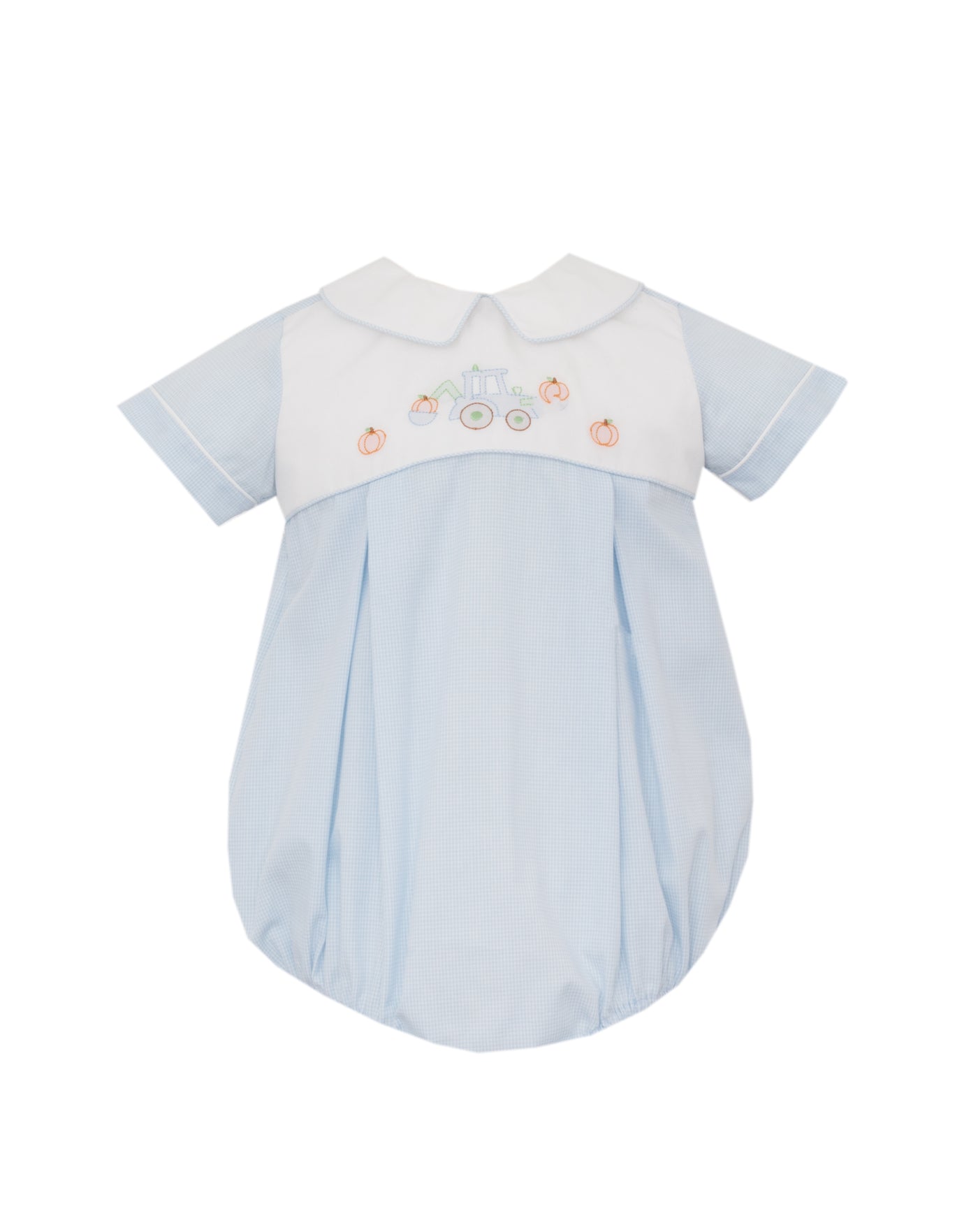 Blue Gingham Short Bubble - Pumpkins
