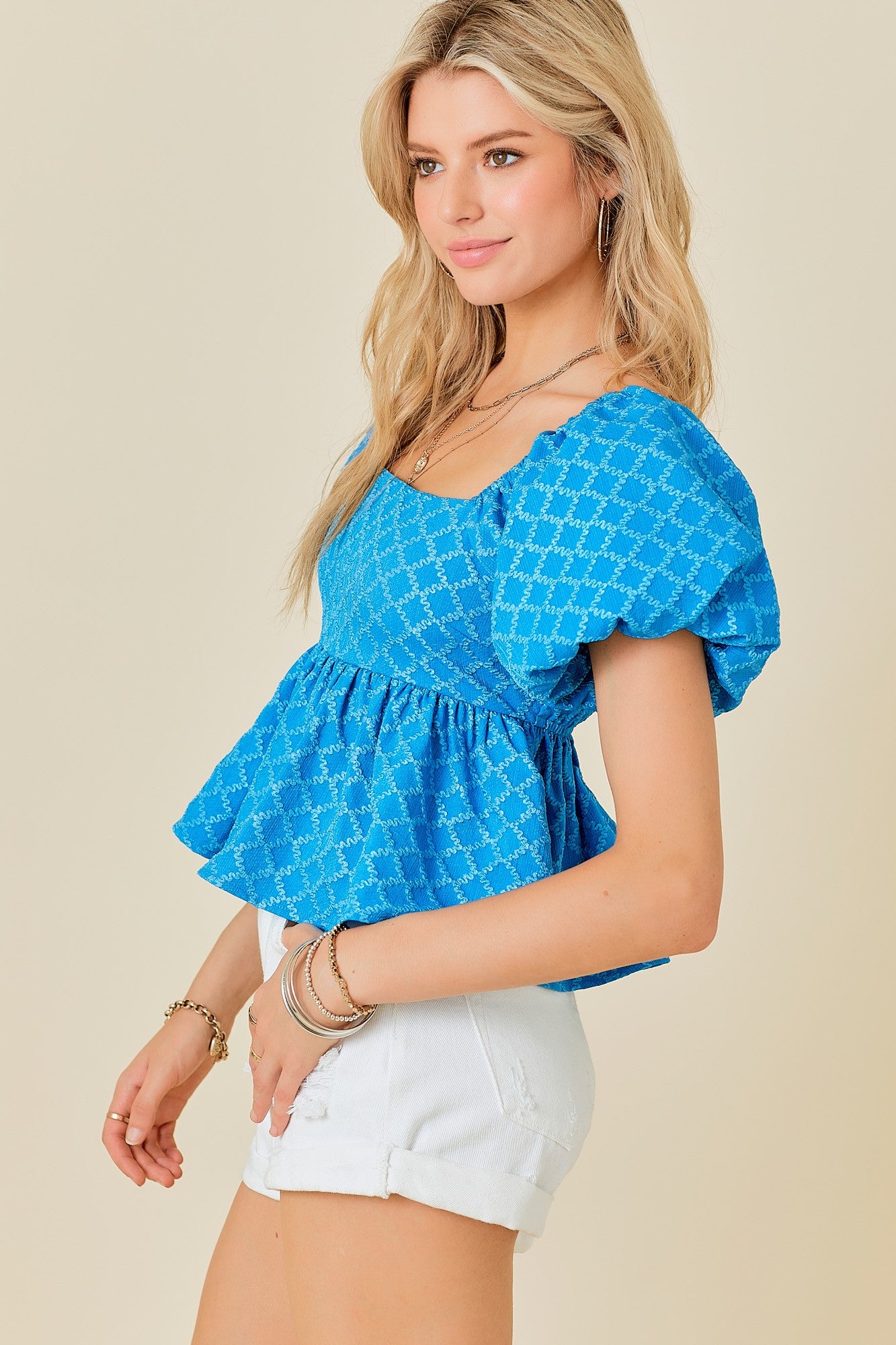 Square Neck Bubble Sleeve Top