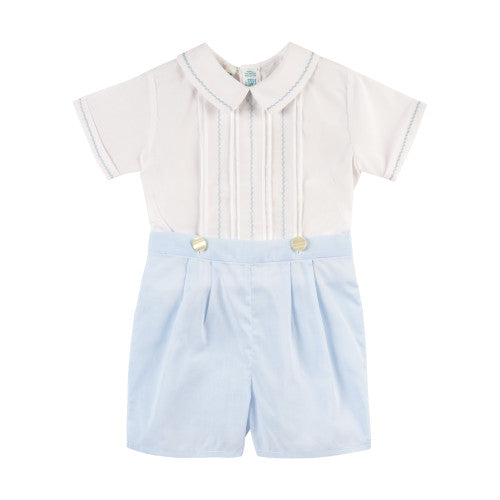 Boy Feather Stitch Bobby Suit - White/Blue