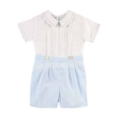 Boy Feather Stitch Bobby Suit - White/Blue