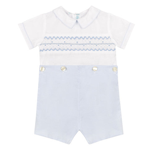 Boy Wave Smocked Bobby Suit - White/Blue