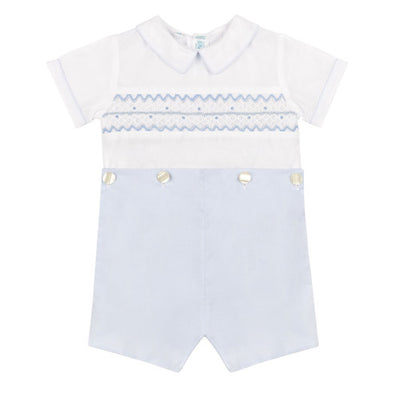 Boy Wave Smocked Bobby Suit - White/Blue
