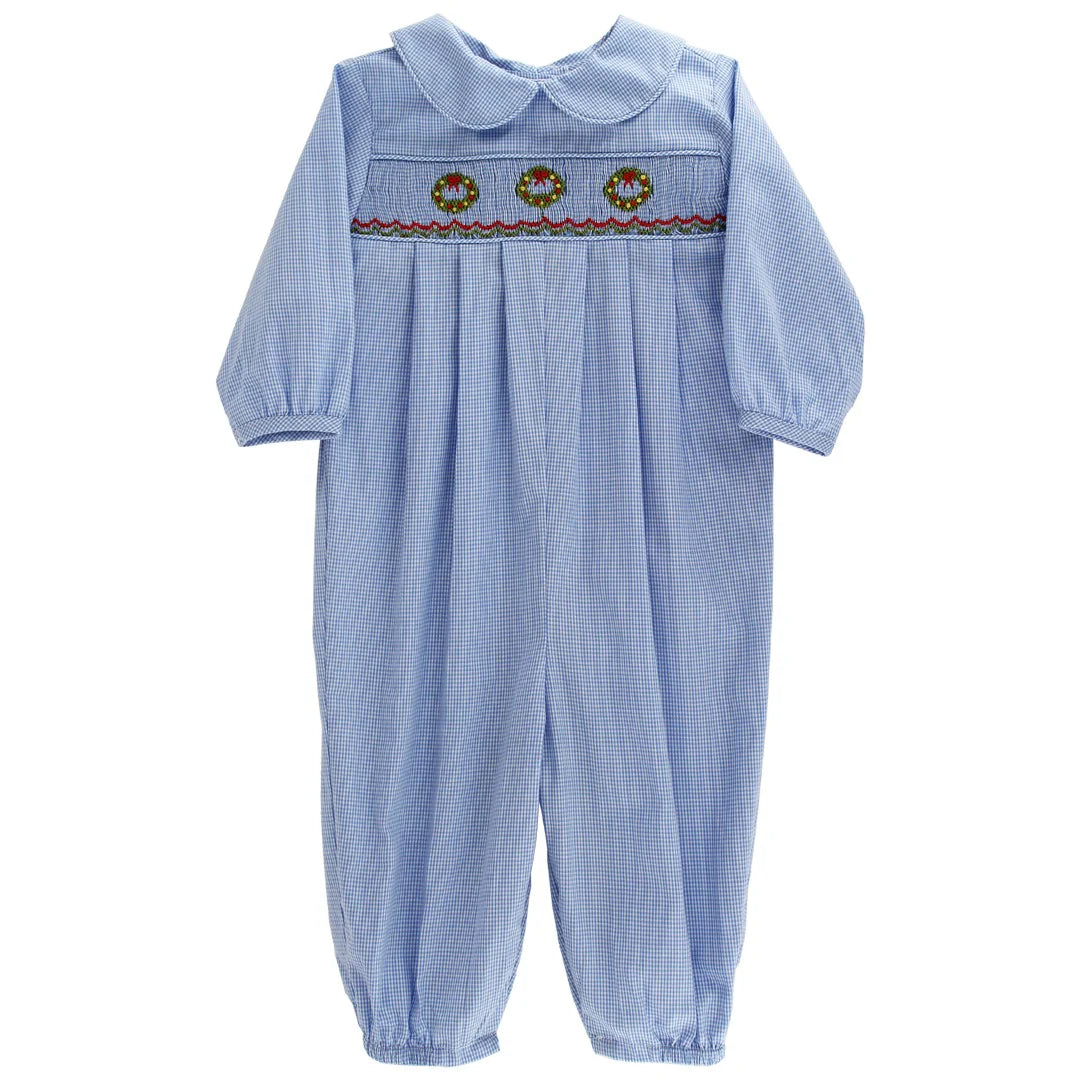 Blue Microcheck Dressy Long Bubble - Wreath