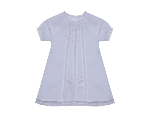 Amelia Dress - White & Pink Embroidery