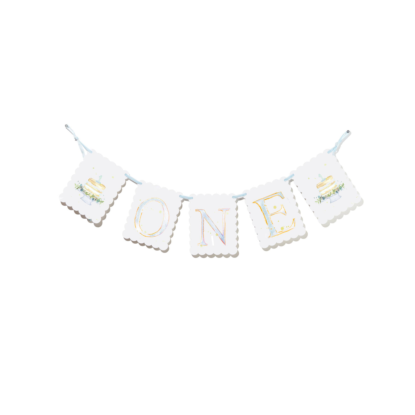 "ONE" Highchair Banner with Cake End Pieces: Blue