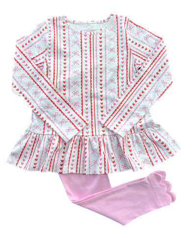 Peggie Peplum Legging Set - Scallops & Hearts