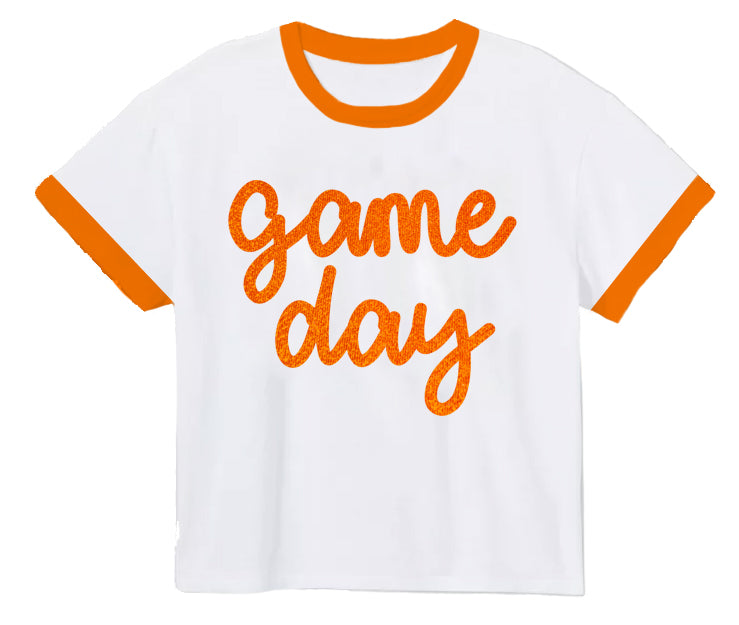 Orange Tinsel Game Day Ringer Boxy Tee