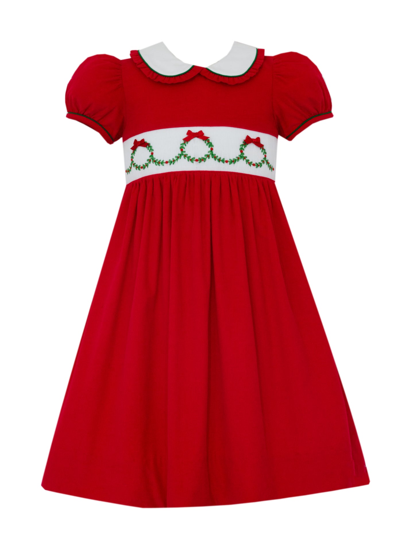 Red Corduroy Dress - Holiday Wreath