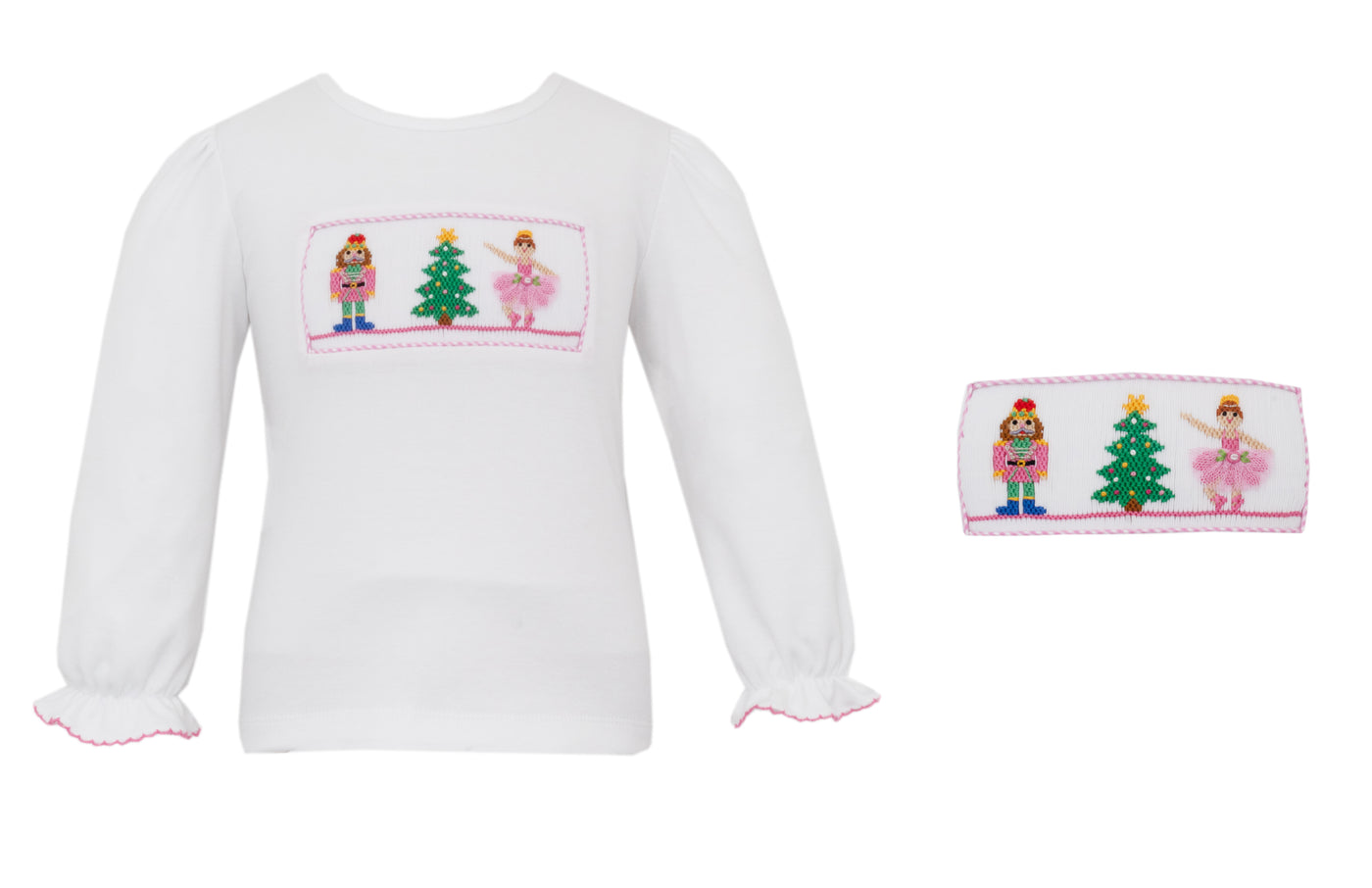 Girls L/S Knit Tee - White/ Nutcrackers