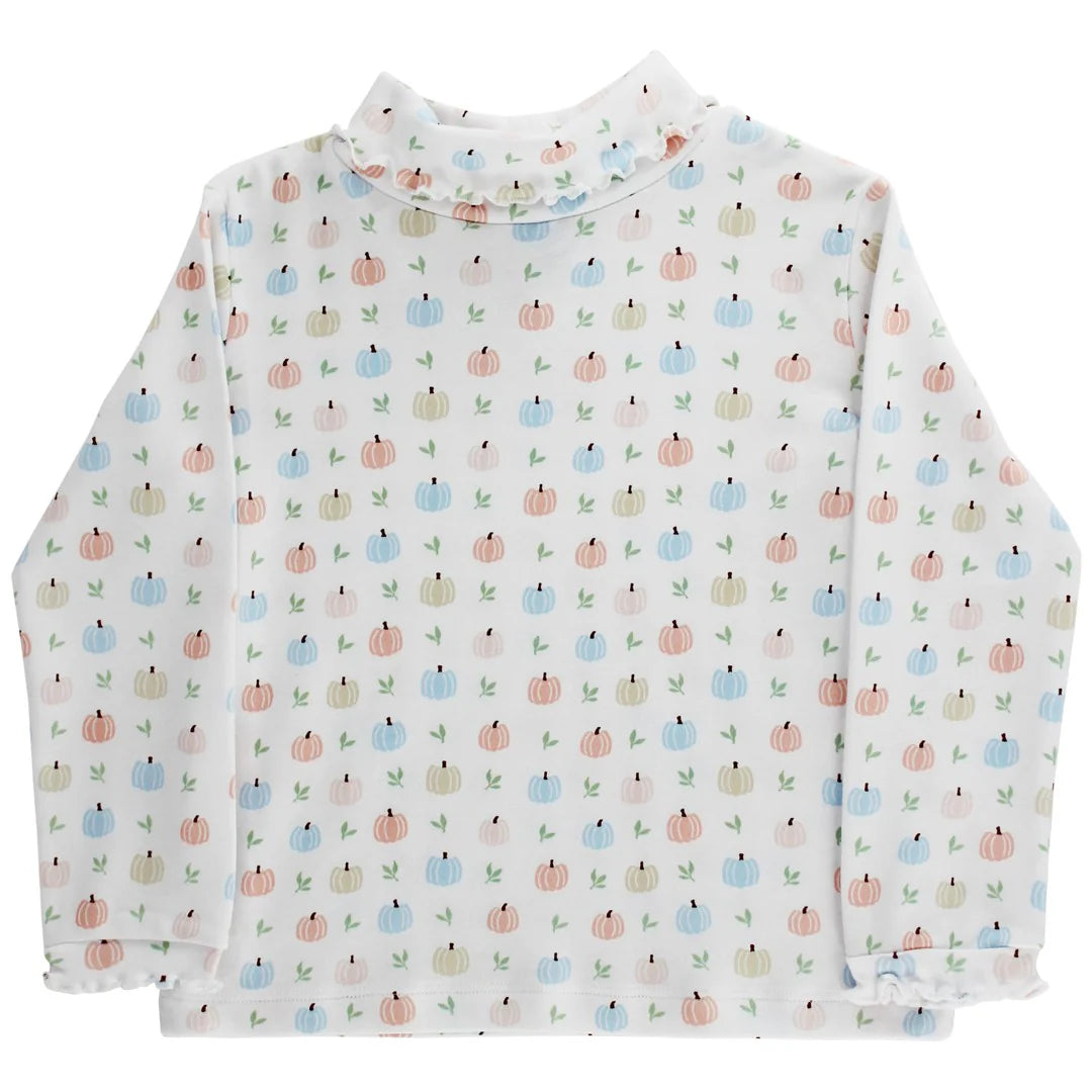 Pumpkin Print  Ruffle Turtle Neck