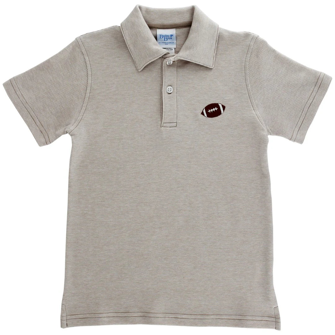 Embroidered Knit Microstripe Polo - Football Khaki