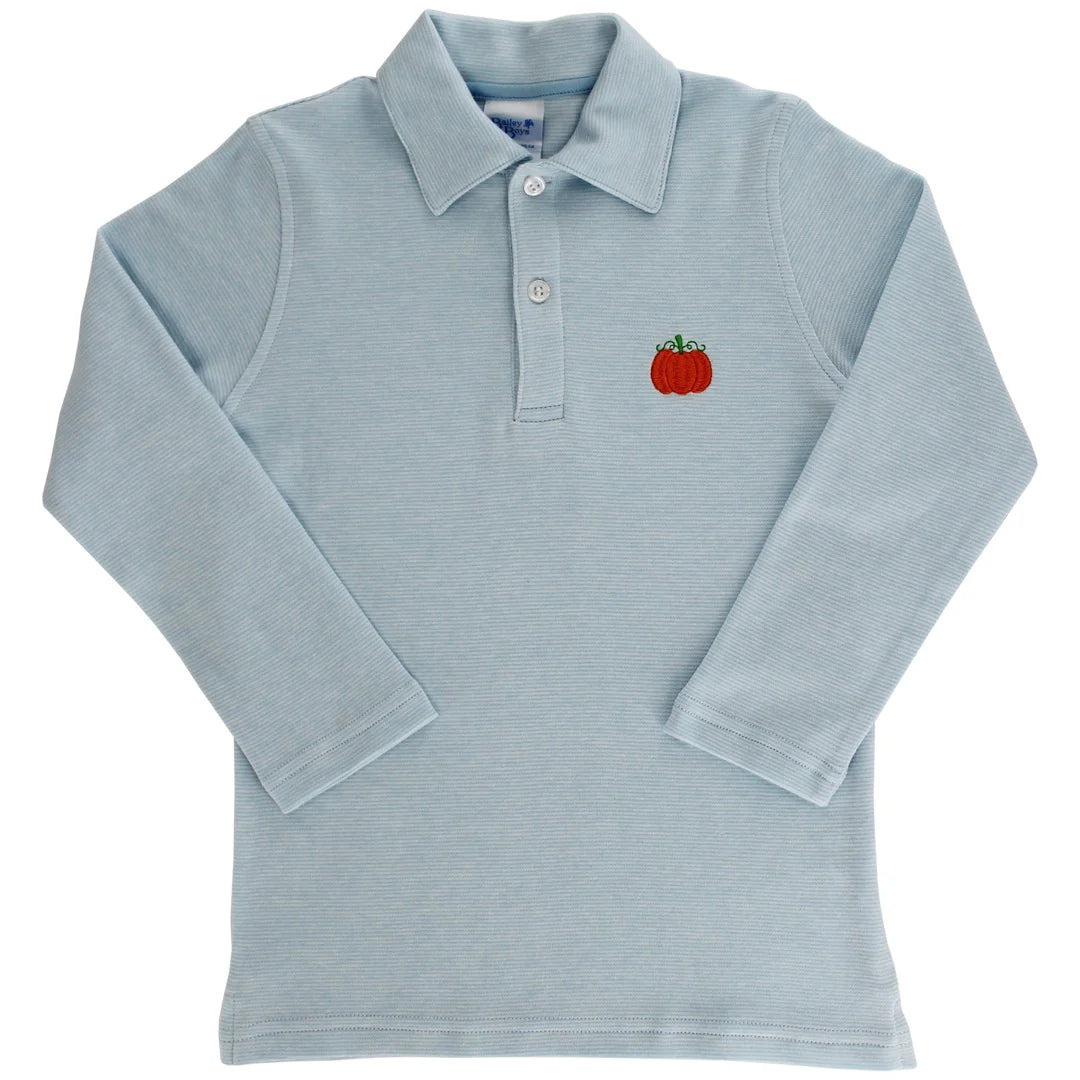 Lt. Blue Microstripe Polo - Pumpkin EMB