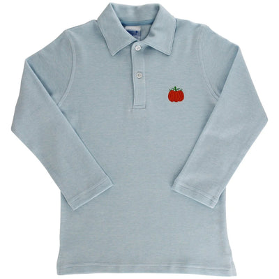 Lt. Blue Microstripe Polo - Pumpkin EMB