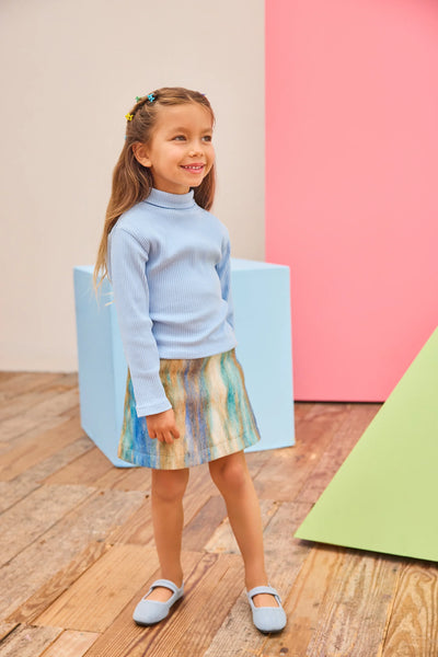 Wool Mini Skirt - Blue Multi Color