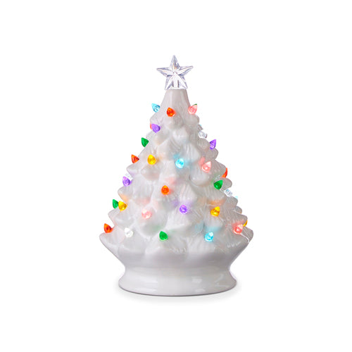 8" Vintage White Lighted Tree