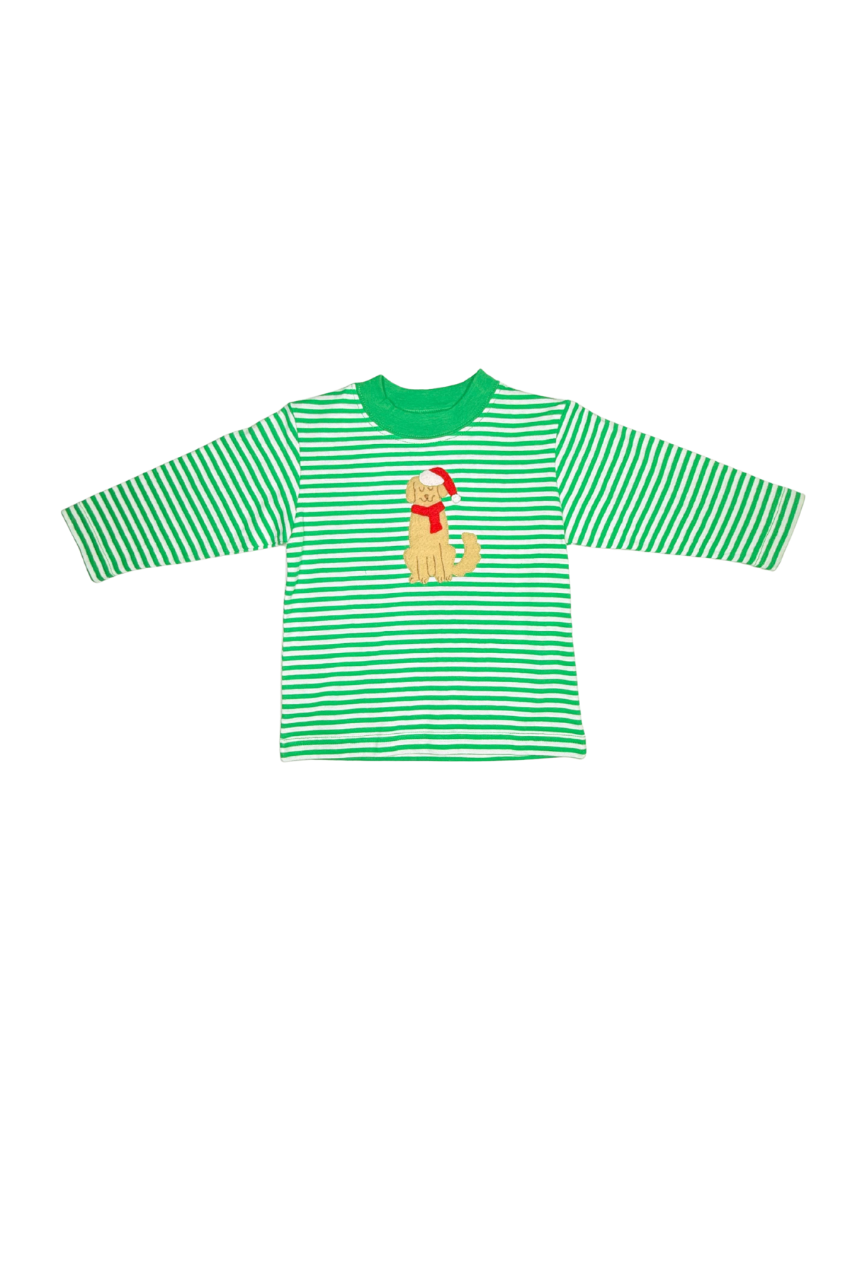 Green Stripe L/S T-Shirt - Dog w/ Santa Hat