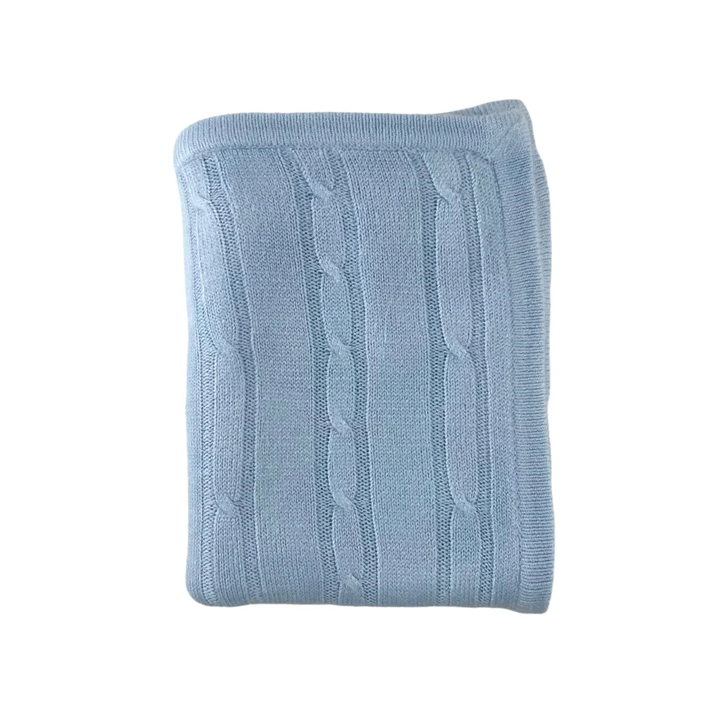 Cashmere Acrylic Cable Knit Blanket - Blue