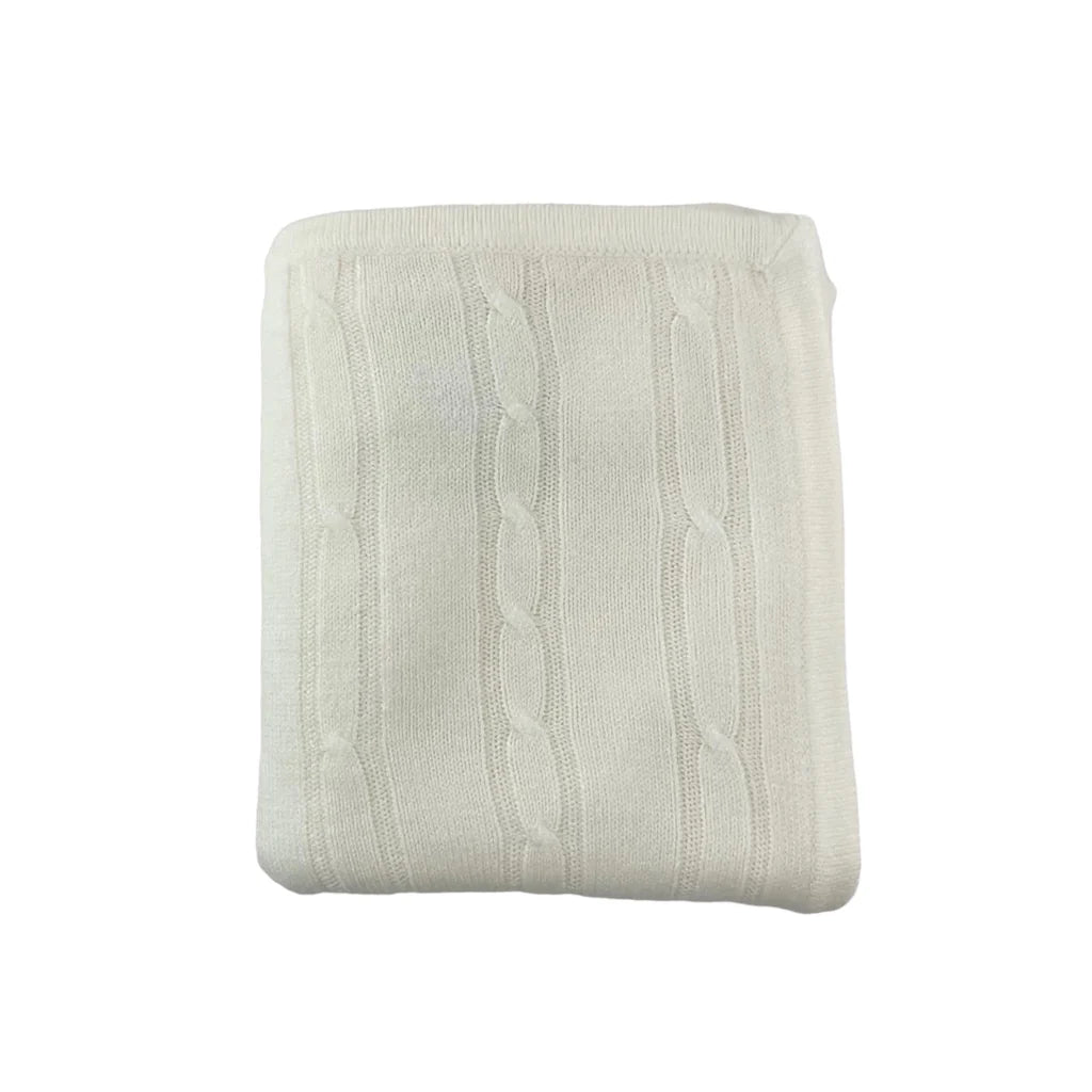 Cashmere Acrylic Cable Knit Blanket - Ivory