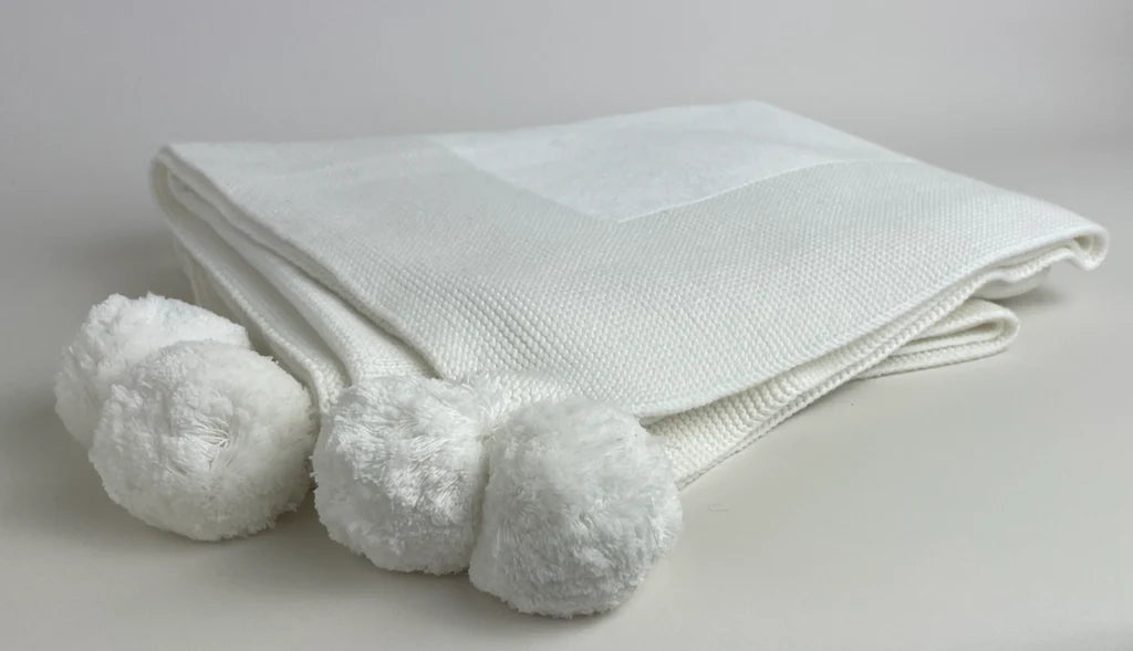 Knit Baby Pom Pom Blanket - Cream
