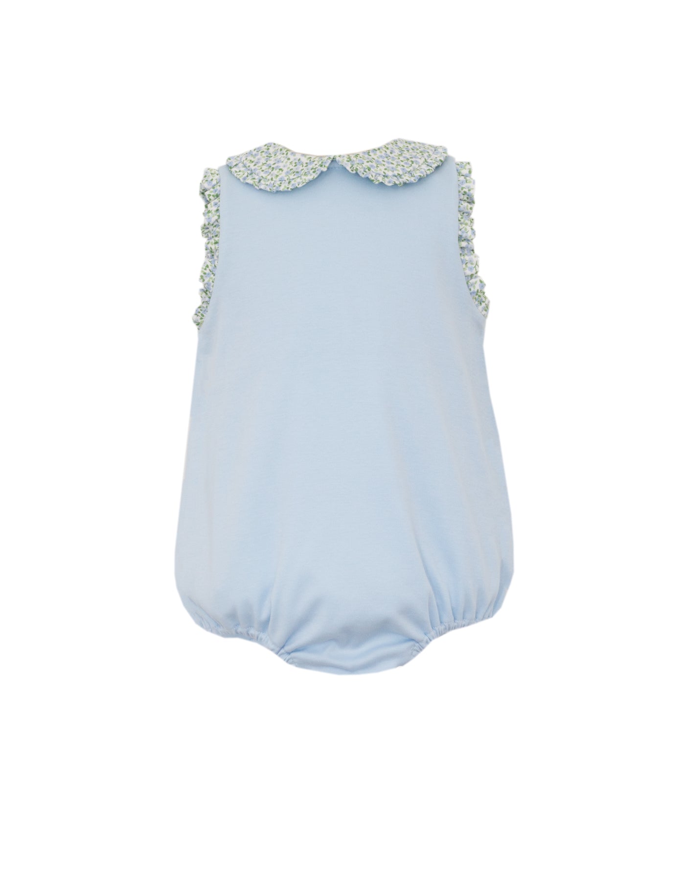 Julianna Bubble in Blue Knit w/ Blue Floral Liberty Collar and Ruffle
