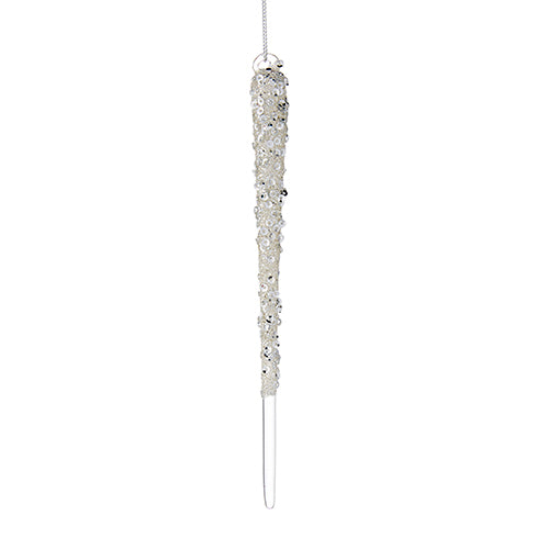 7.5" Beaded & Glittered Glass Icicle Ornament