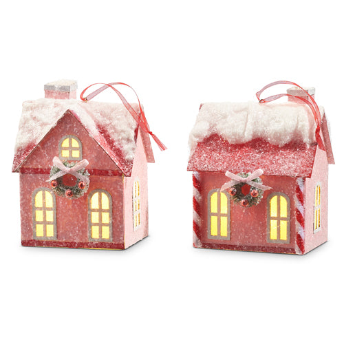 5" Lighted Pink House Ornament