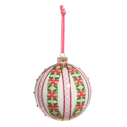 5" Poinsettia Stripe Ball Ornament