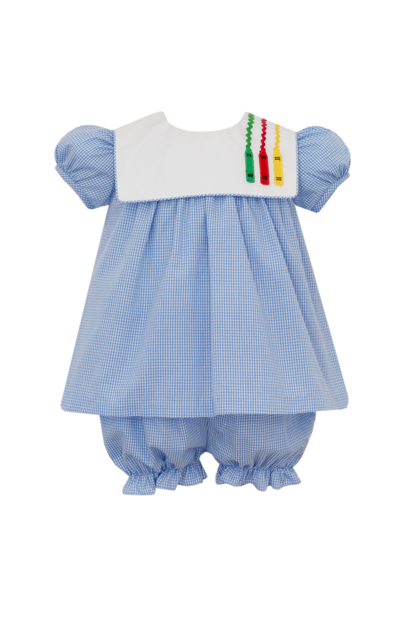 Blue Gingham Bloomer Set - Crayons