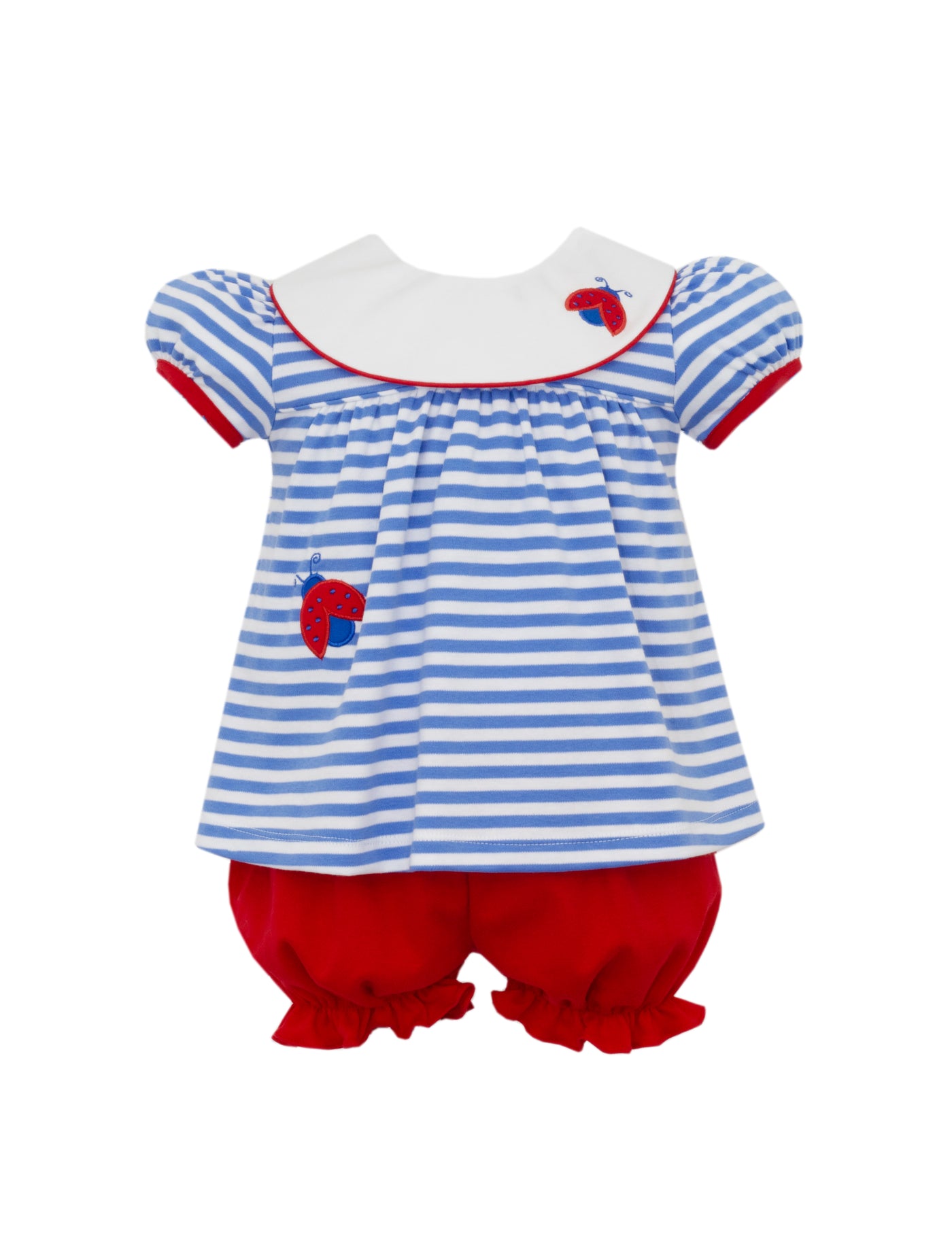 Ladybug Bloomer Set in Periwinkle Blue Stripe