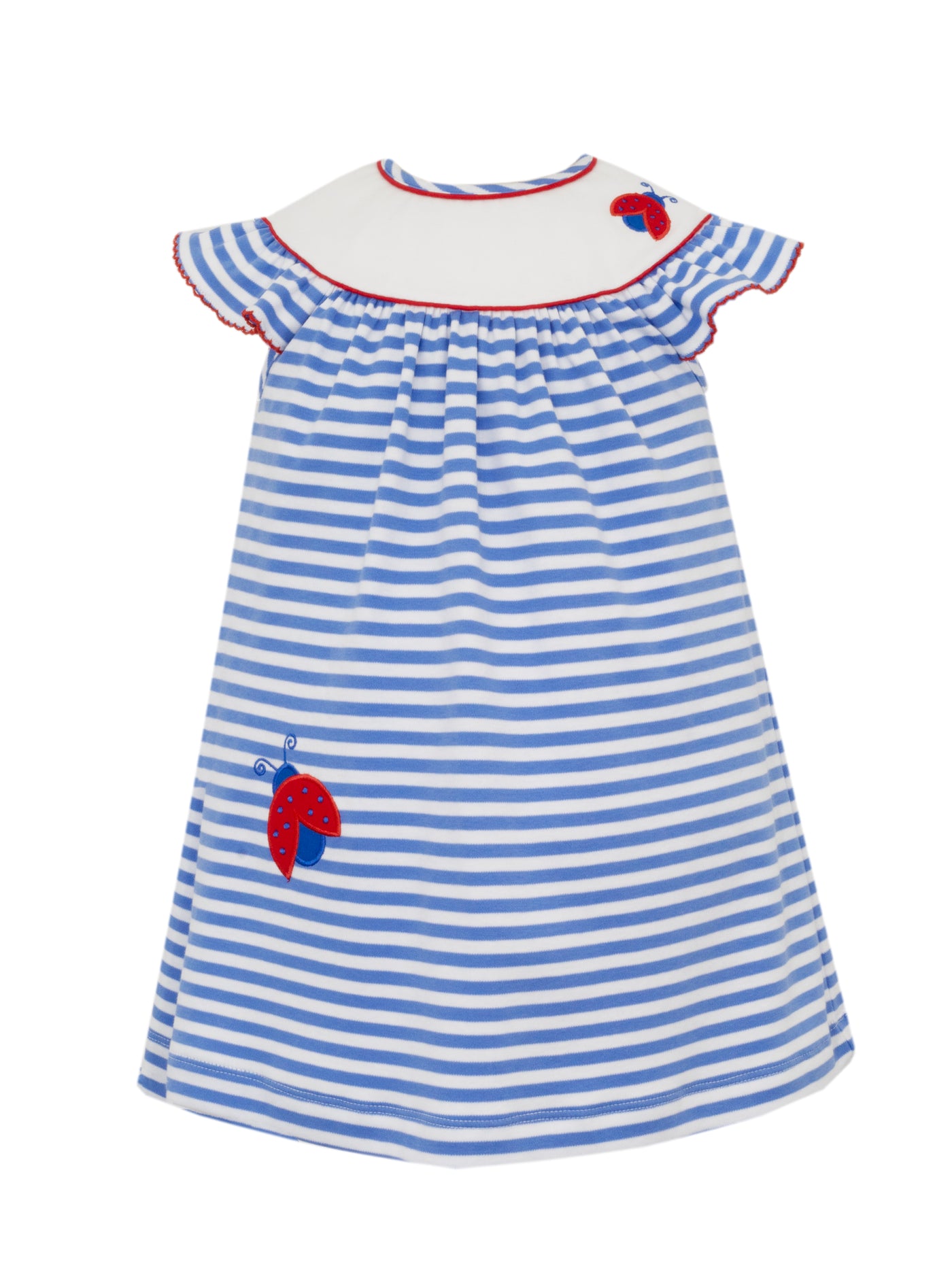 Ladybug Bishop Dress in Periwinkle Blue Knit Stripe