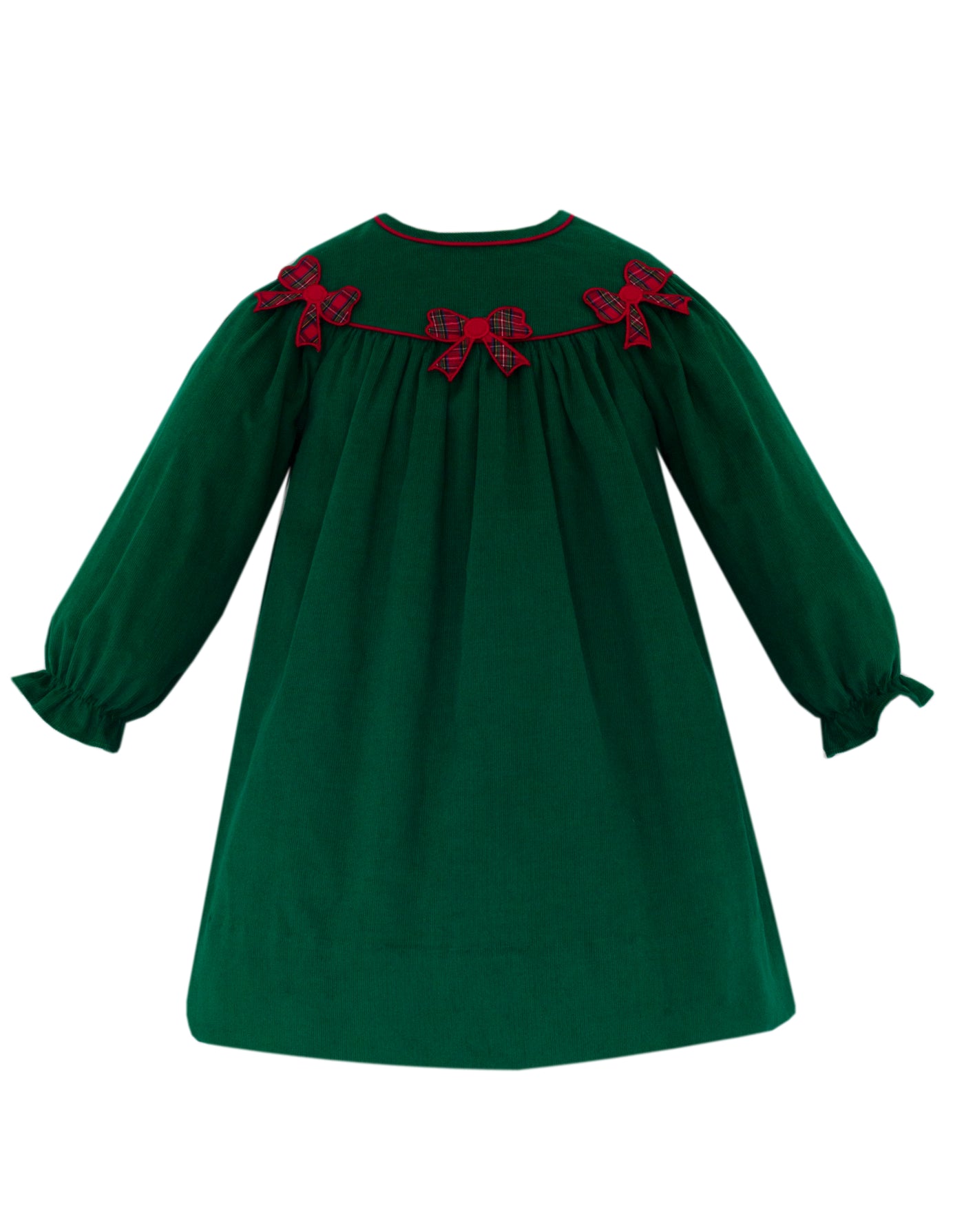 Green Corduroy Collar Dress - Bows