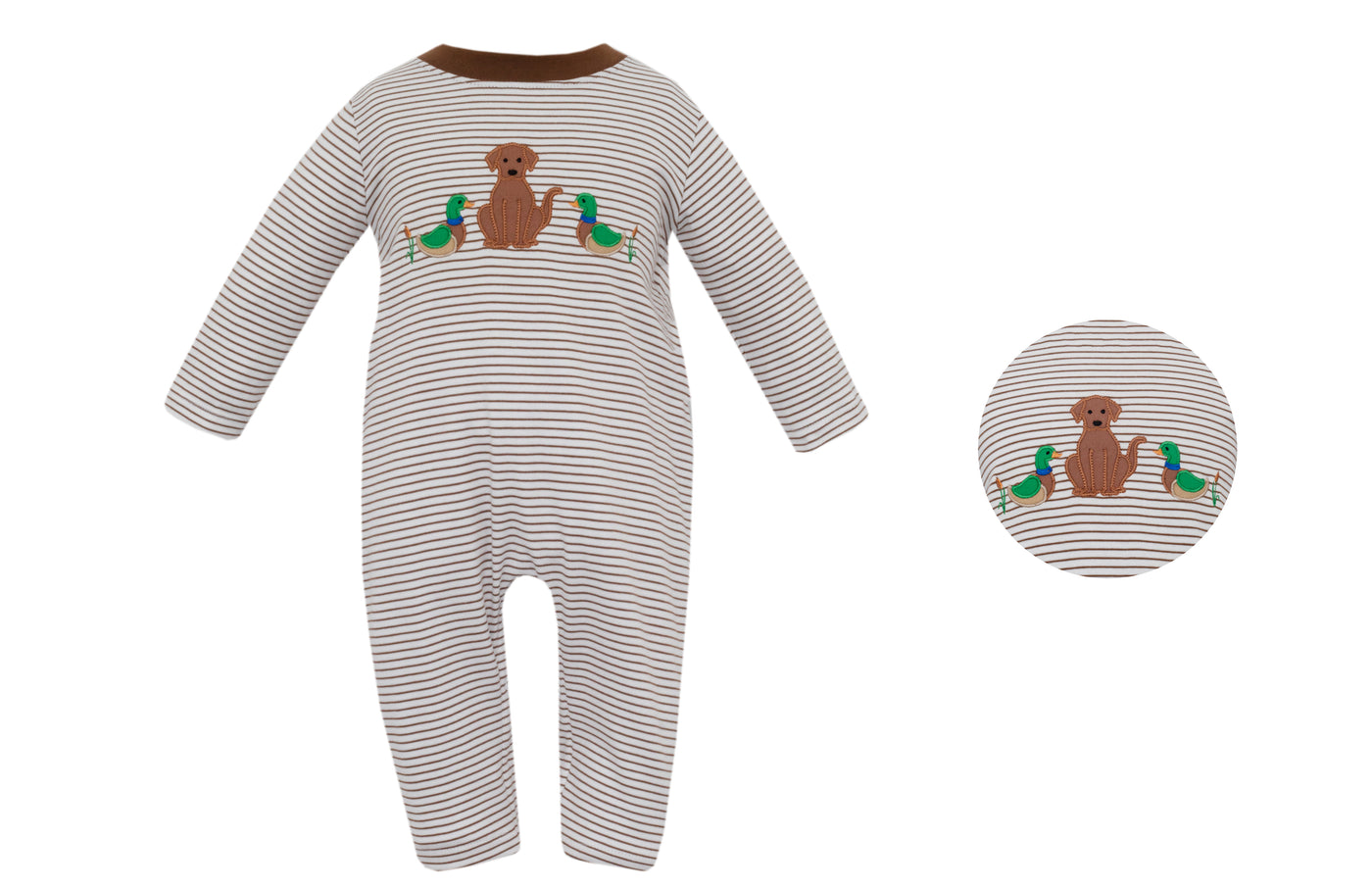 Brown Stripe Boy Long Romper - Hunting Lab
