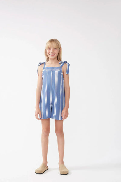 Tie Strap Romper in Denim Stripe